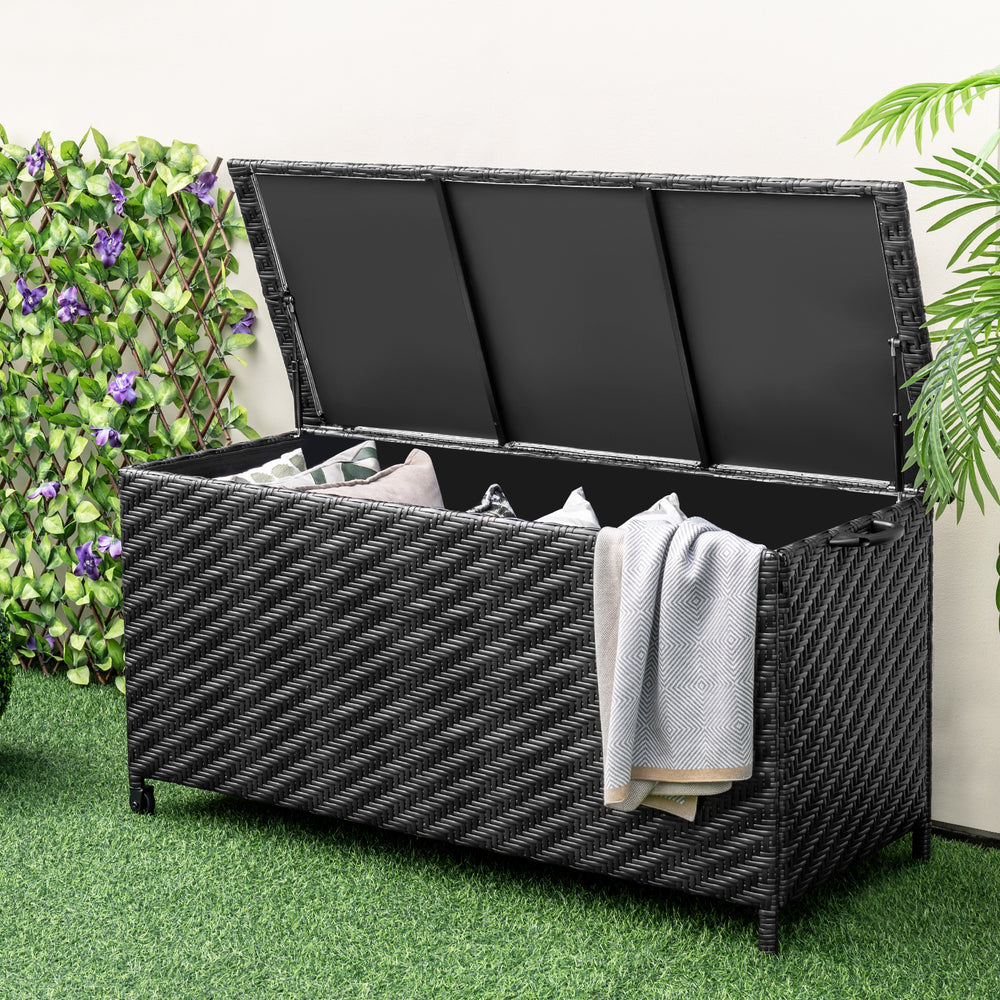 85 Gallon Outdoor Storage Box with Removable Liner and Universal Wheels-Black - Gallery View 1 of 10