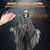 Sound-activated 6.4 feet Grim Reaper with lighted eyes and terrifying sounds, perfect for indoor or outdoor Halloween.