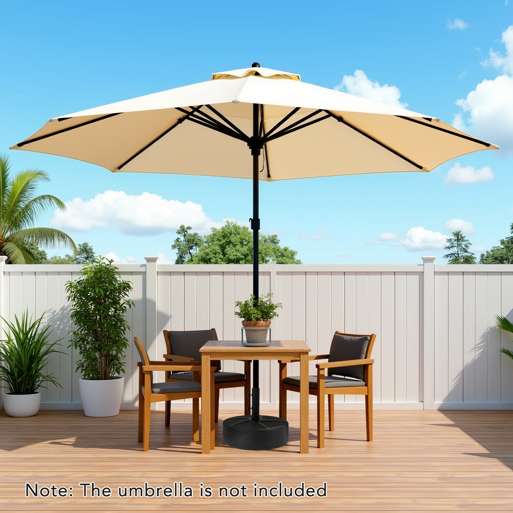 Patio umbrella base with 88 lbs capacity, designed for stability with adjustable knobs, suitable for various umbrella.
