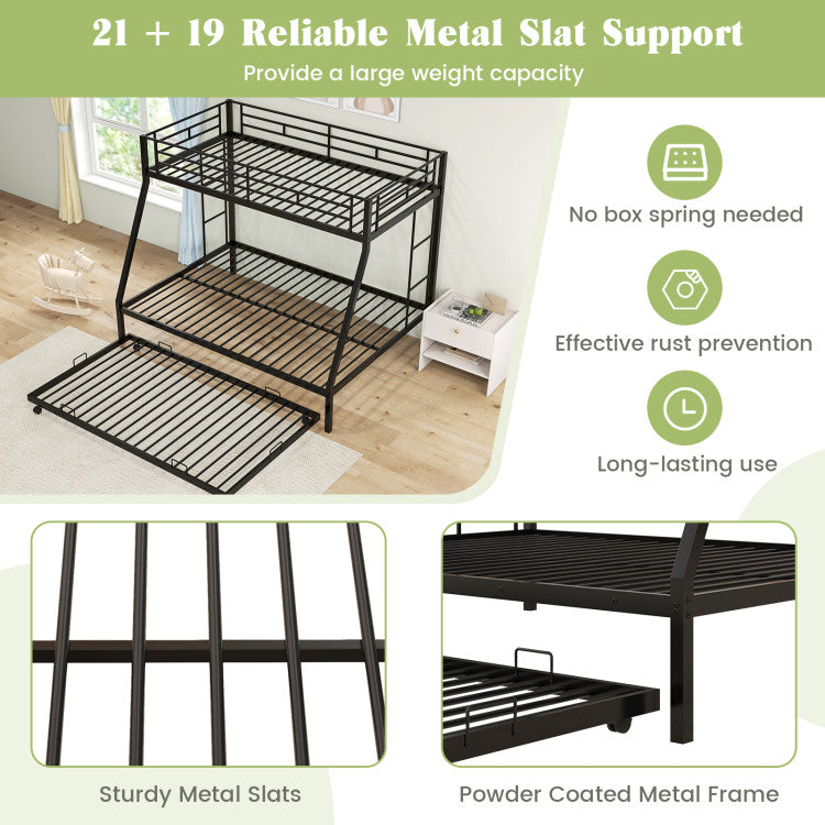 Costway Bed Frame Twin Over Full Bunk Bed with Trundle for Guest Room New