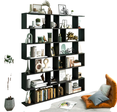 Costway 6 Tier S-Shaped Bookshelf Storage Display Bookcase Black 83752164 New