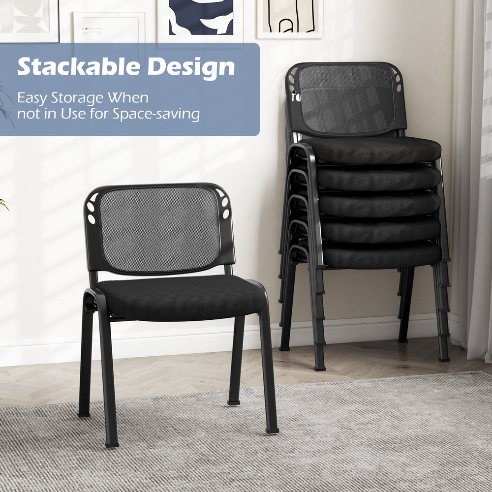 Stackable conference chair with mesh back, featuring a curved backrest and sponge padding for comfort, ideal for office.
