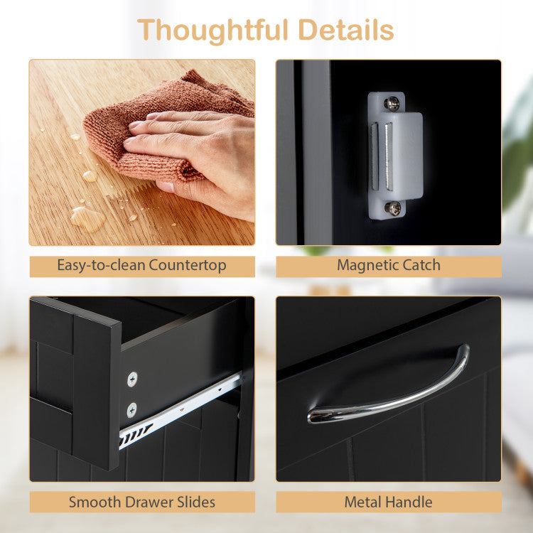 Costway Cabinet with 15.5 Gal Tilt Out Trash Bin 2 Drawers and Adjustable Shelf New