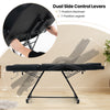 Dual side control levers on the 73-inch black facial chair set with 7-position backrest and legrest for ergonomic.