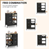 Rolling kitchen island utility storage cart in black with 3 large drawers and adjustable shelves for versatile use.