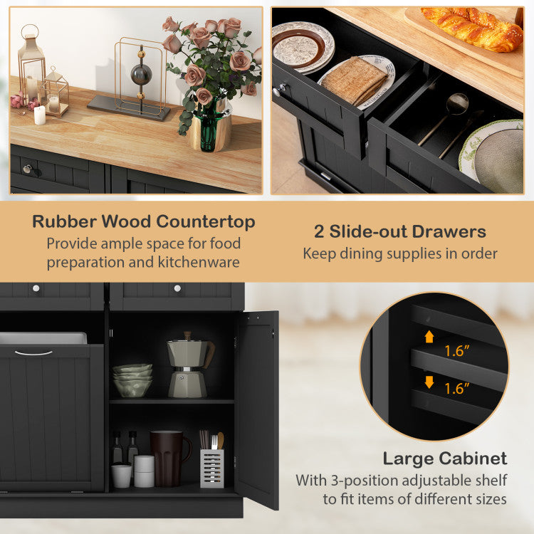 Costway Cabinet with 15.5 Gal Tilt Out Trash Bin 2 Drawers and Adjustable Shelf New