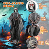6.4 feet Halloween Grim Reaper with red glowing eyes, thick chains, and rugged clothes for indoor or outdoor display.