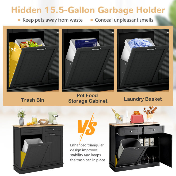 Costway Cabinet with 15.5 Gal Tilt Out Trash Bin 2 Drawers and Adjustable Shelf New