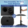 Patio umbrella base with 88LBS capacity, fillable with water or sand, designed for easy assembly and stability.