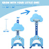 Adjustable 3-in-1 kids basketball hoop set in blue, height ranges from 30" to 46", perfect for indoor and outdoor play.