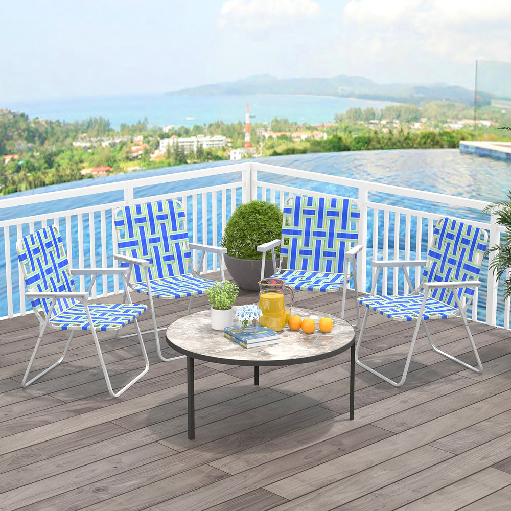 4 Pieces Folding Beach Chair Camping Lawn Webbing Chair-Blue - Gallery View 1 of 8