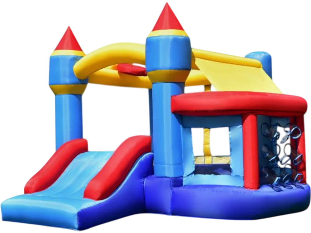 Castle Slide Inflatable Bounce House with Ball Pit and Basketball Hoop