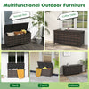 Brown 85-gallon outdoor storage box with removable liner and wheels, perfect for cushions and versatile use as a coffee.