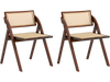 Set of 2 foldable dining chairs with woven rattan backrest and sturdy rubber wood frame for convenient storage.