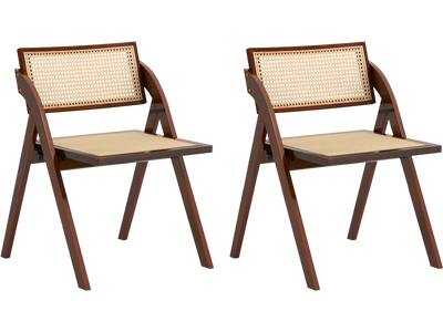 Costway Foldable Dining Chairs Set of 2 Woven Rattan Backrest 13457926 New