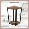 2-tier round end table with storage shelf, brown chipboard top, sturdy metal frame, ideal for living rooms and bedrooms.