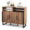 Home wine bar cabinet with a versatile design, featuring a 4-row glass holder and sturdy metal feet for enhanced.