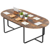 Oval conference table in rustic brown with dual cable holes, suitable for 12 people, ideal for meetings and offices.