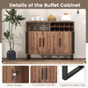 Home wine bar cabinet with three doors, adjustable shelves, and sturdy metal feet for versatile storage solutions.