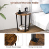 Round end table with metal frame and removable shelf, featuring smooth edges and strong connections for versatile use.