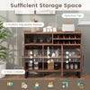 Home wine bar cabinet in brown with adjustable shelves, 3 doors, and wine rack for organized storage and easy access.