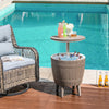 Outdoor coffee table with telescopic tabletop, 10-gallon cooler, brown PP material, perfect for drinks by the pool.