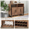 Home wine bar cabinet in brown featuring a 2-tier wine rack and 4-row glass holder for organized storage.