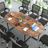 Oval conference table in rustic brown, seating 12 with dual cable holes, ideal for executive meetings and training.