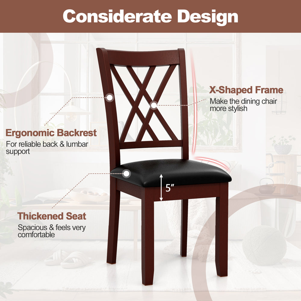 Brown dining chair with ergonomic backrest and padded seat, featuring an X-shaped frame for stylish support. Ideal for.