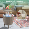 10-gallon cooler bar table in brown with easy-lift tabletop, perfect for outdoor drinks and cocktails.