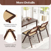 Foldable dining chairs set of 2 with woven rattan backrest, featuring rounded corners and V-shaped legs for stability.