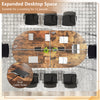 95-inch oval conference table in rustic brown with dual cable holes, suitable for meetings of 12 people.