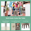 10-gallon cooler bar table in brown with telescopic tabletop, reinforced metal support, and sturdy legs for outdoor use.