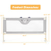 Vertical lifting baby bedrail guard in gray with dimensions shown, designed for safety and compatibility with various.