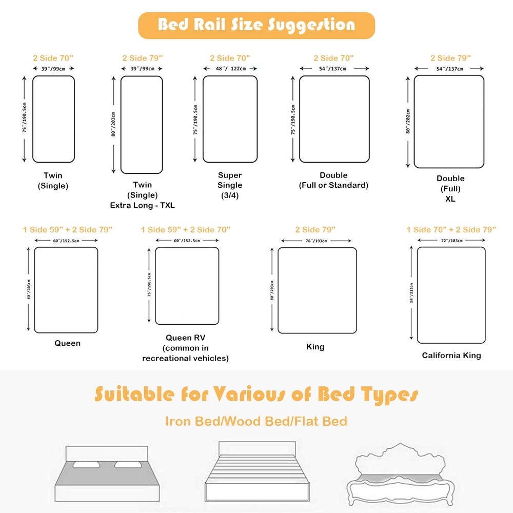 Vertical lifting baby bedrail guard in gray with adjustable heights for safety, suitable for various bed types.