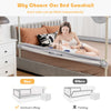 Vertical lifting baby bedrail guard in gray, featuring adjustable heights and safety lock for added child protection.
