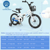 Kids' 18-inch bike in white with removable training wheels, adjustable seat, hand brake, and storage basket for fun.