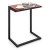 C-shaped outdoor side table with a ceramic top, featuring a retro design, perfect for patios and easy to clean.