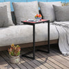 C-shaped outdoor side table with ceramic top, waterproof surface, perfect for patio or sofa side use.