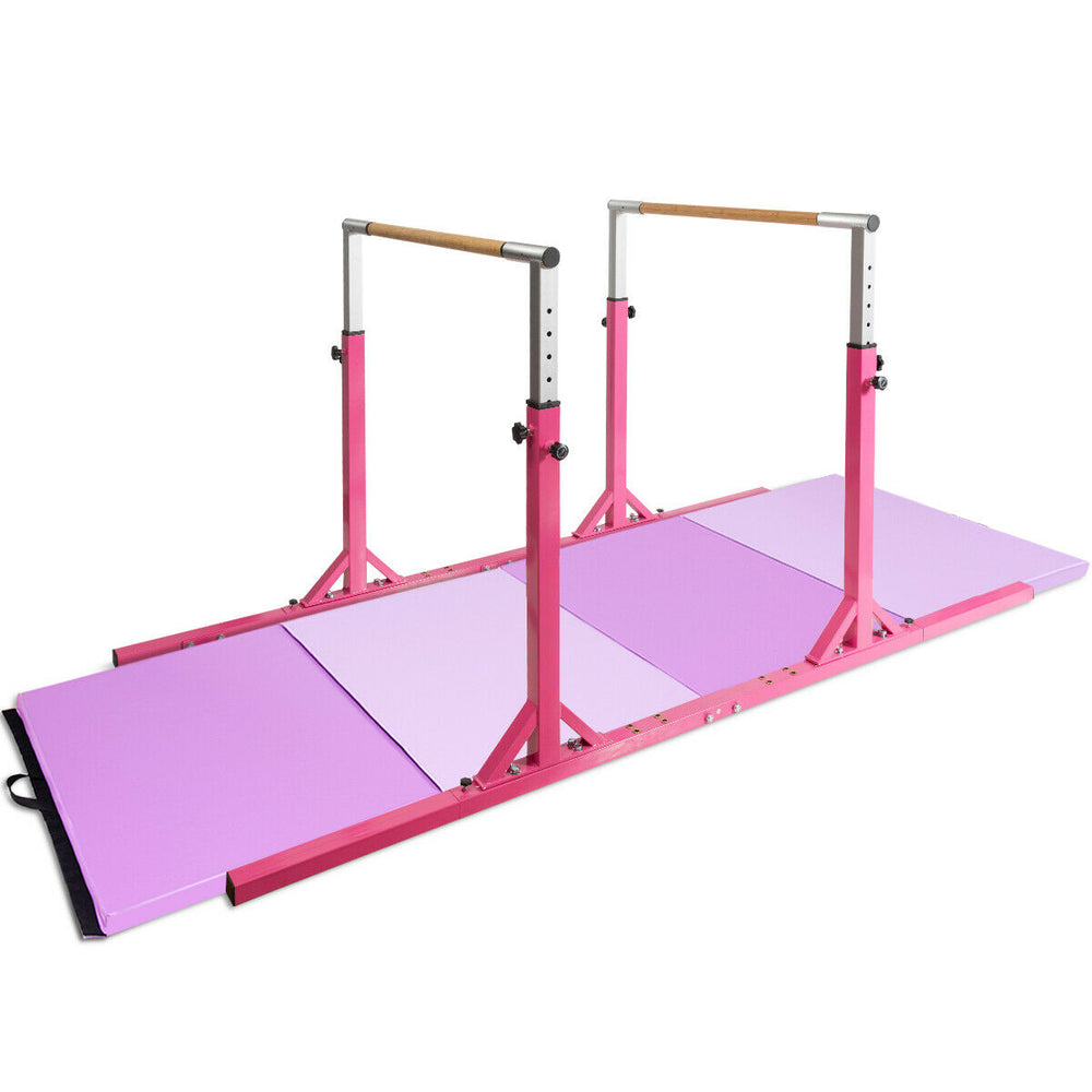 Kids adjustable gymnastics parallel bars in pink, height adjustable from 38" to 55", ideal for exercises and.