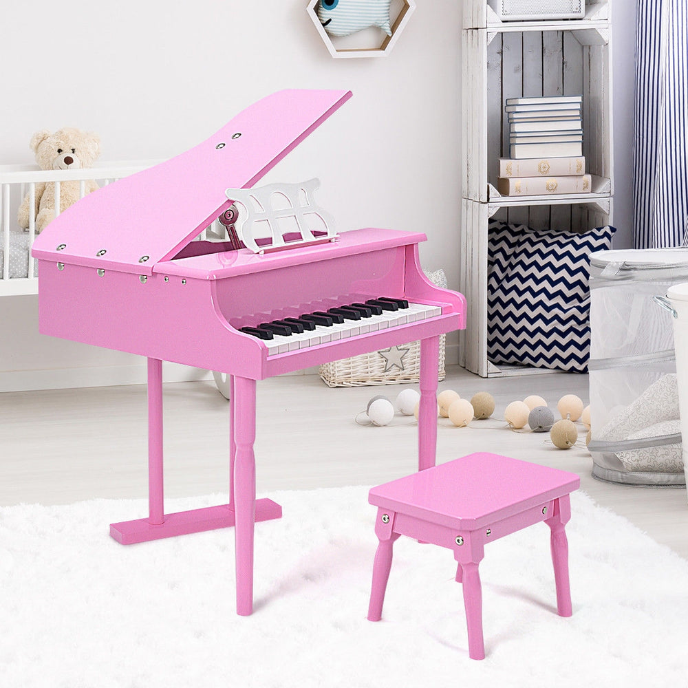 Musical Instrument Toy 30-Key Children Mini Grand Piano with Bench-Pink - Gallery View 1 of 9
