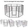 Heavy-duty 8-panel pet playpen with door, rust-resistant metal, customizable shapes for outdoor use.