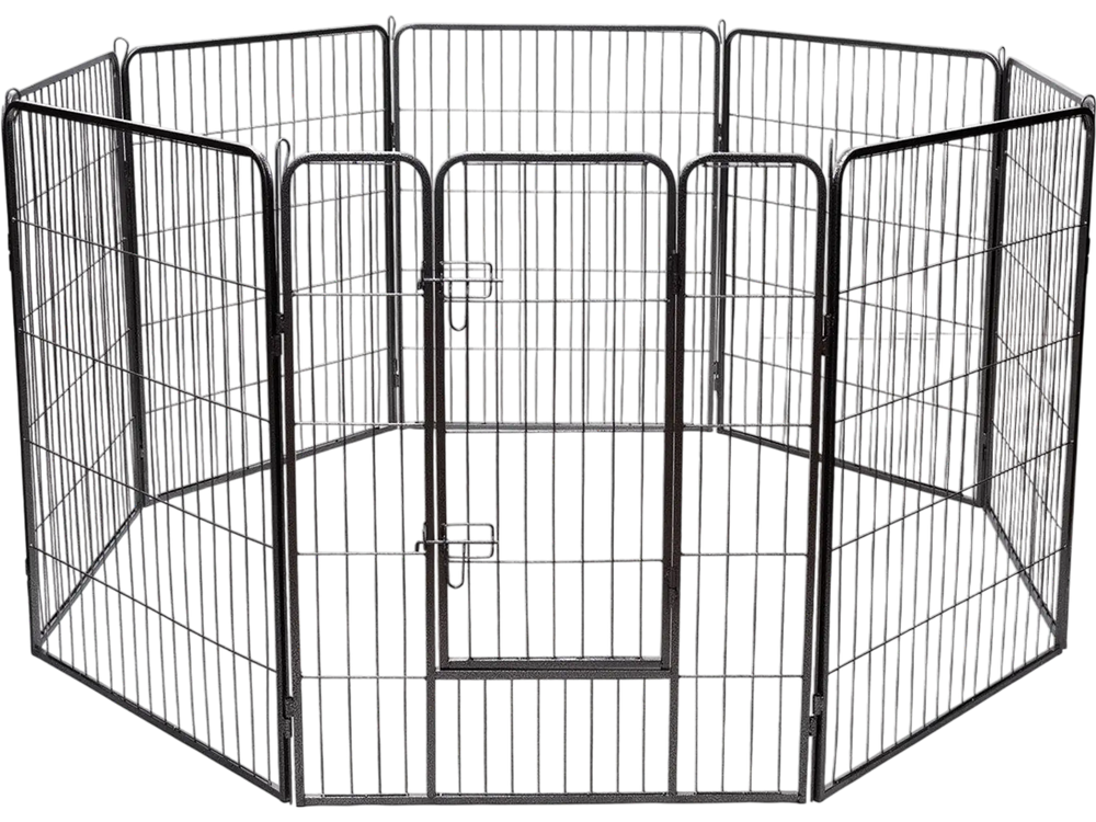 Heavy-duty 8-panel pet playpen dog fence with door, 40 inches tall, rust-resistant for outdoor use and easy assembly.