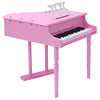 Mini pink grand piano with 30 keys and matching bench, perfect musical toy for children aged 1 to 7.