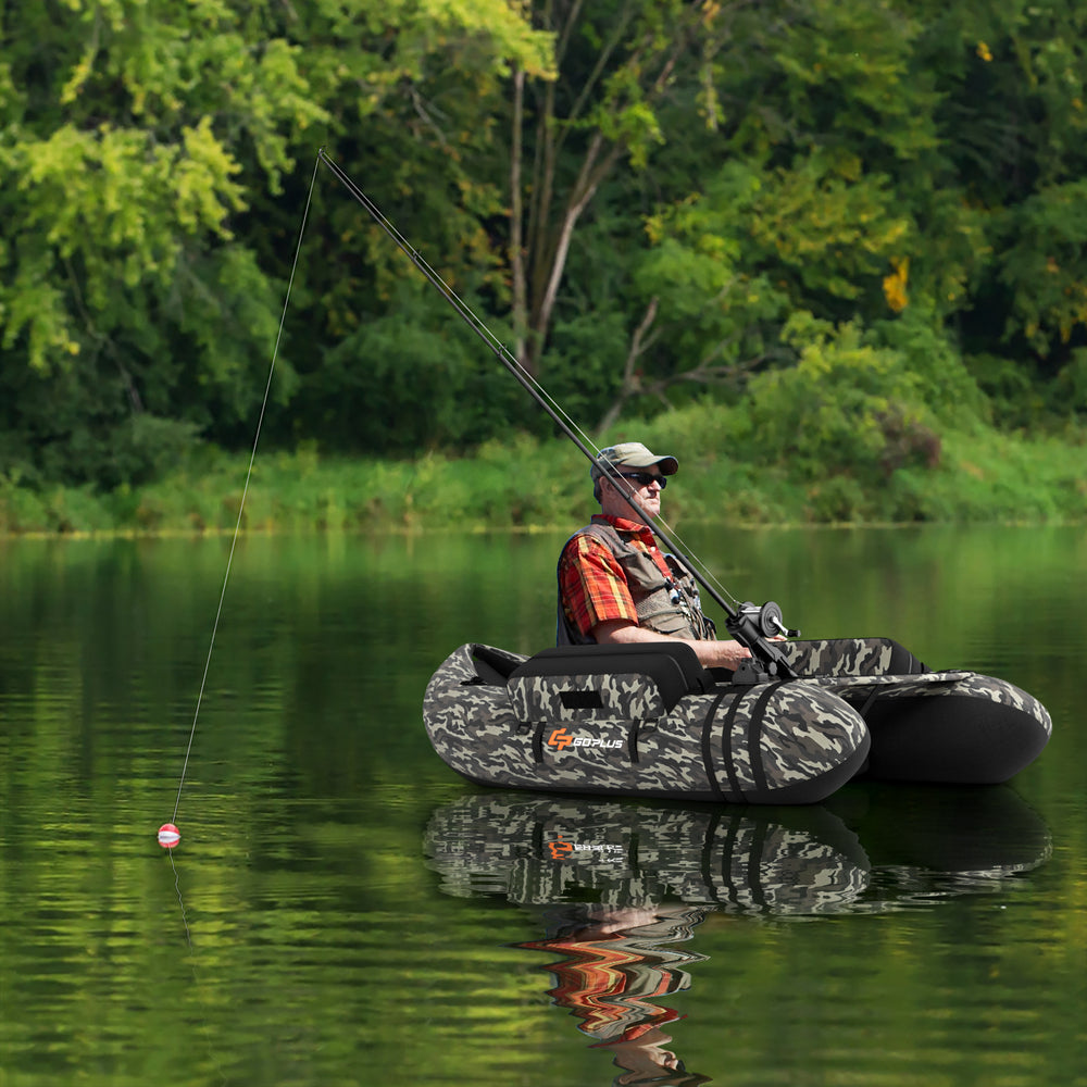 Inflatable Fishing Float with Adjustable Straps & Storage Pockets-Camouflage - Gallery View 1 of 12