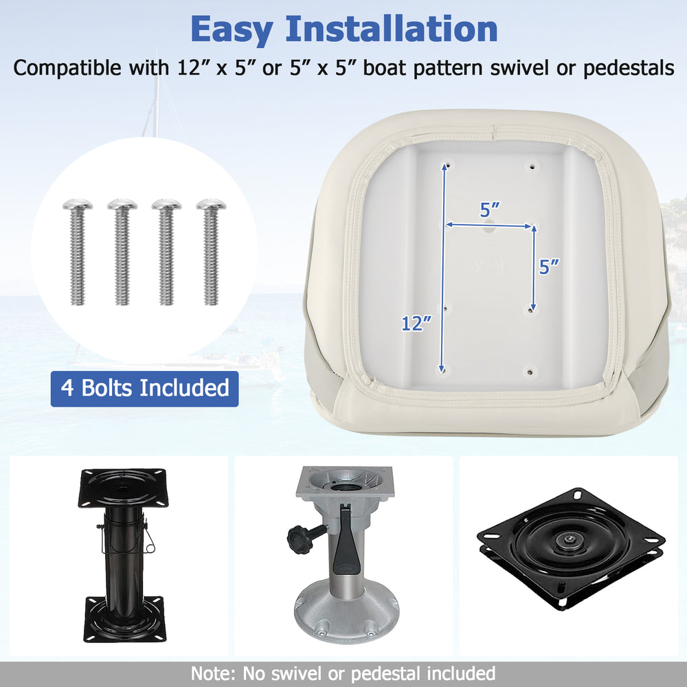 Captain bucket seat with waterproof PVC leather, ergonomic design, and included bolts for easy installation on boats.