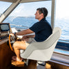 Ergonomic captain bucket seat in white waterproof PVC leather, designed for comfort and support on boats.