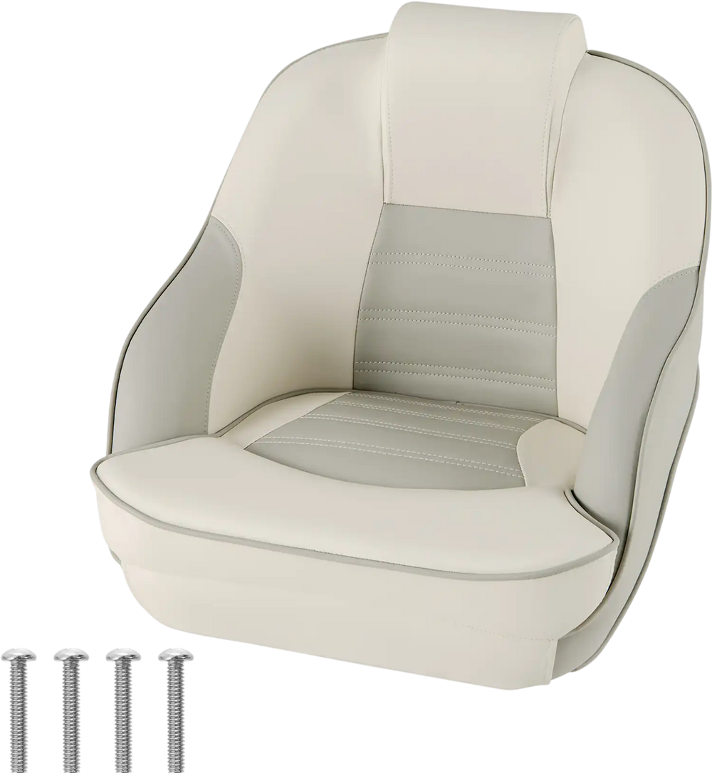 Captain bucket seat in white with waterproof PVC leather, ergonomic design, and thick cushions for boat sightseeing.