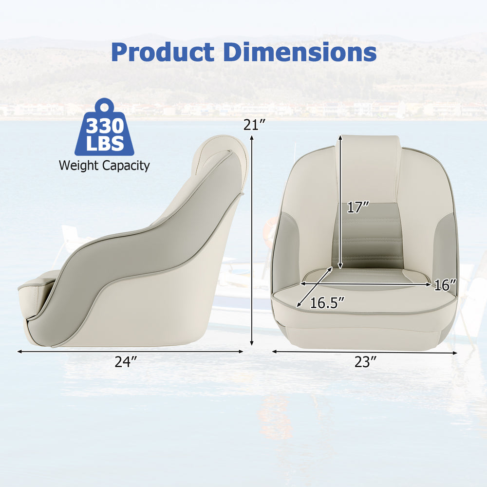 Captain bucket seat dimensions with waterproof PVC leather, ergonomic design, and 330 lbs weight capacity for boat.