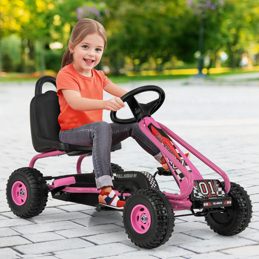 4 Wheel Pedal Powered Ride On Car with Adjustable Seat-Pink - Gallery View 1 of 10